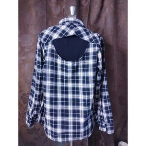 Hot Topic Plaid Flannel Cut-Out Back Button-Up Shirt Sz M Goth Grunge Rockabilly